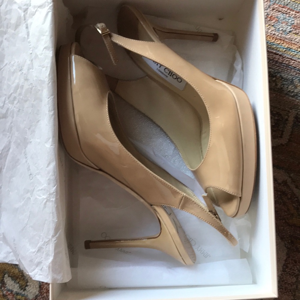 Jimmy Choo Nude Peep Toe Pump